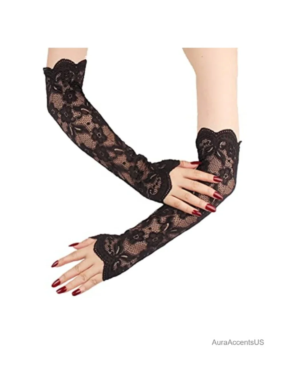 Elegant Lace Arm Sleeves Elbow Length Fingerless Gloves UV Protection Women